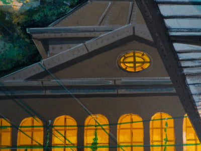 Noel DUMOLARD : Surréalisme : la gare envahie par les flots - Lithographie (détail)