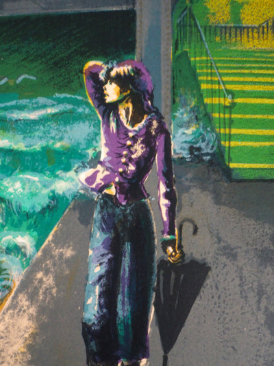 Noel DUMOLARD : Surréalisme : la gare envahie par les flots - Lithographie (détail)