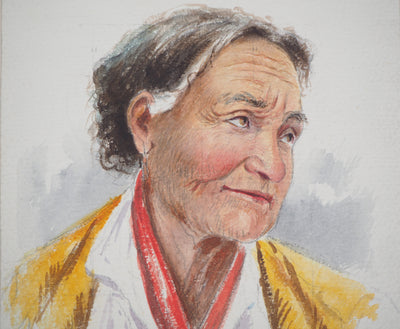 Gaetano ESPOSITO : Portrait de vieille dame - Aquarelle (détail)