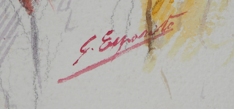 Gaetano ESPOSITO : Portrait de vieille dame - Aquarelle (détail)