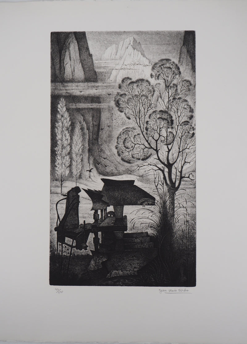 Jean-Marie ESTEBE : La vielle pompe - Gravure