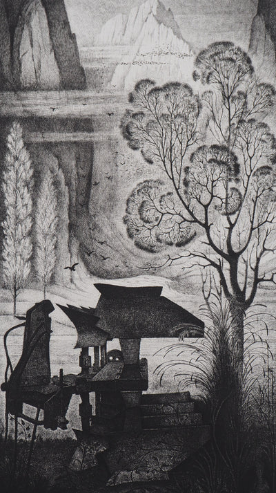 Jean-Marie ESTEBE : La vielle pompe - Gravure (détail)