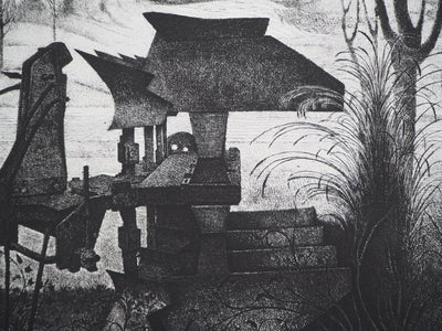 Jean-Marie ESTEBE : La vielle pompe - Gravure (détail)