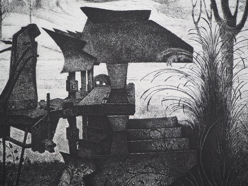 Jean-Marie ESTEBE : La vielle pompe - Gravure (détail)