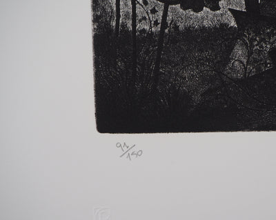 Jean-Marie ESTEBE : La vielle pompe - Gravure (détail)