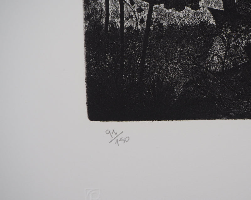 Jean-Marie ESTEBE : La vielle pompe - Gravure (détail)