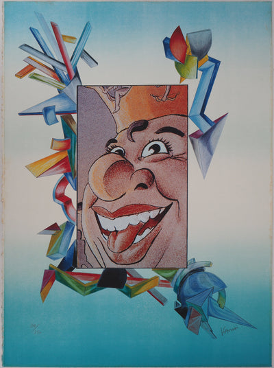 Jean-Claude FARHI : Le roi du rire - Lithographie (détail)