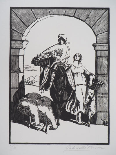Gabrielle FAURE : Les Campagnardes - 1929 - Gravure sur bois (détail)