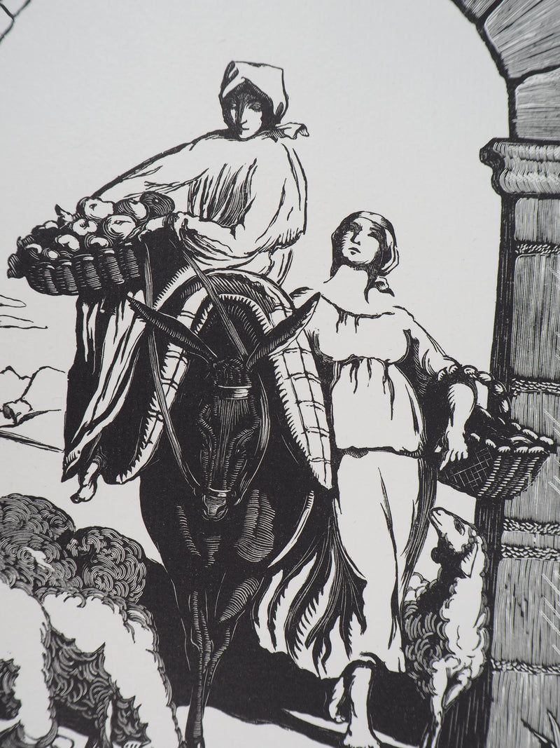 Gabrielle FAURE : Les Campagnardes - 1929 - Gravure sur bois (détail)