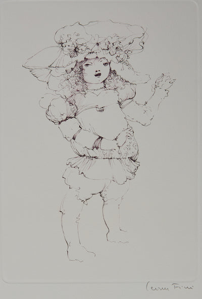 Leonor FINI : Jeune fille au chapeau - Gravure (détail)