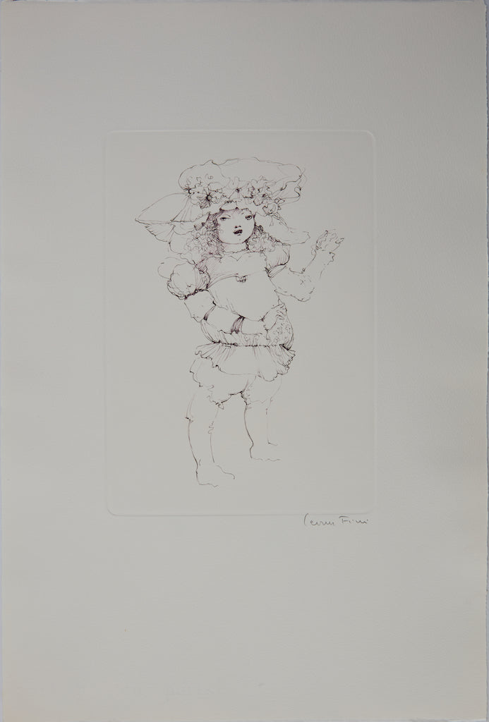 Leonor FINI : Jeune fille au chapeau - Gravure (détail)