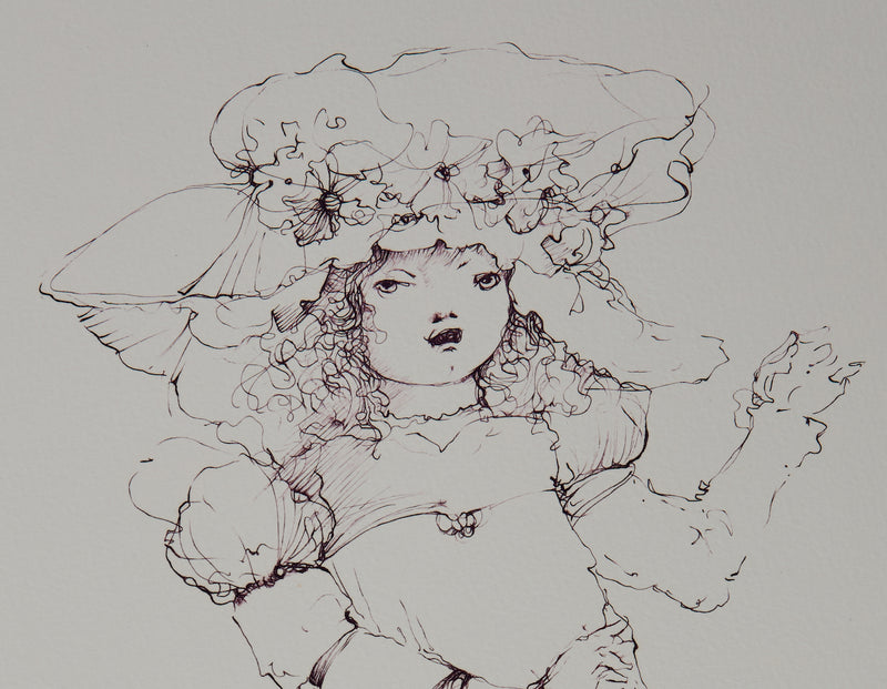 Leonor FINI : Jeune fille au chapeau - Gravure (détail)