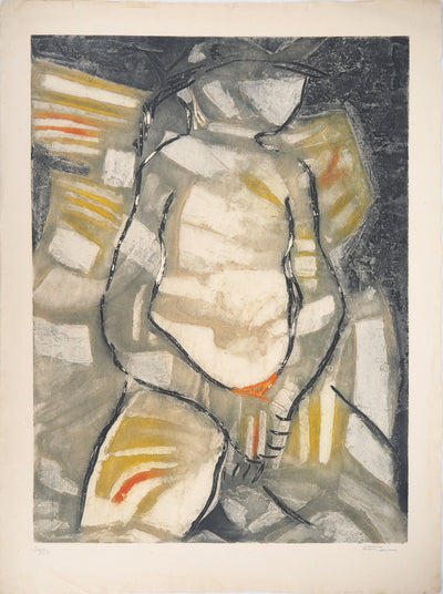 Marcel FIORINI : Femme assise - Gravure sur bois
