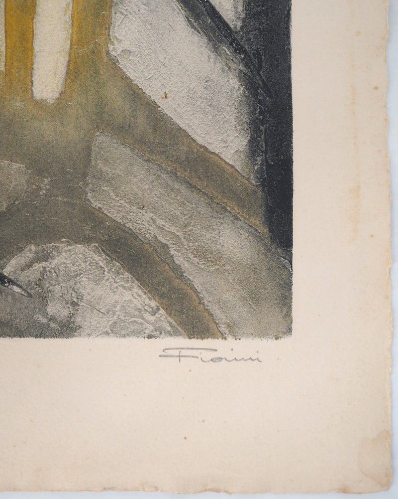 Marcel FIORINI : Femme assise - Gravure sur bois (détail)