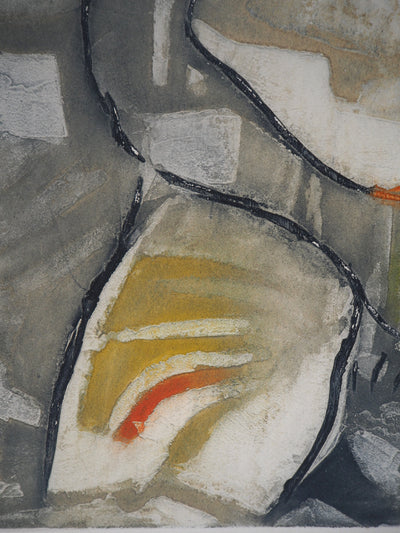 Marcel FIORINI : Femme assise - Gravure sur bois (détail)