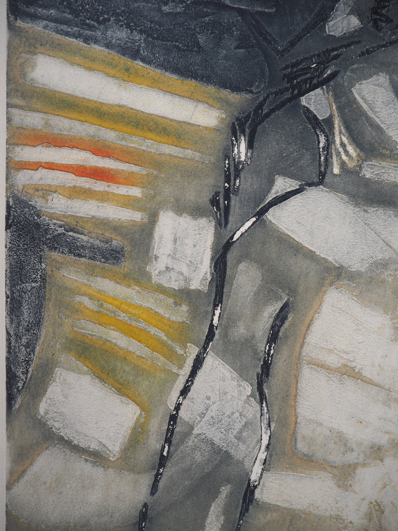 Marcel FIORINI : Femme assise - Gravure sur bois (détail)