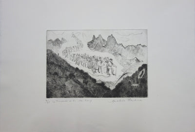 Madeleine FLASCHNER : La Traversée de la Mer Rouge - Gravure (détail)