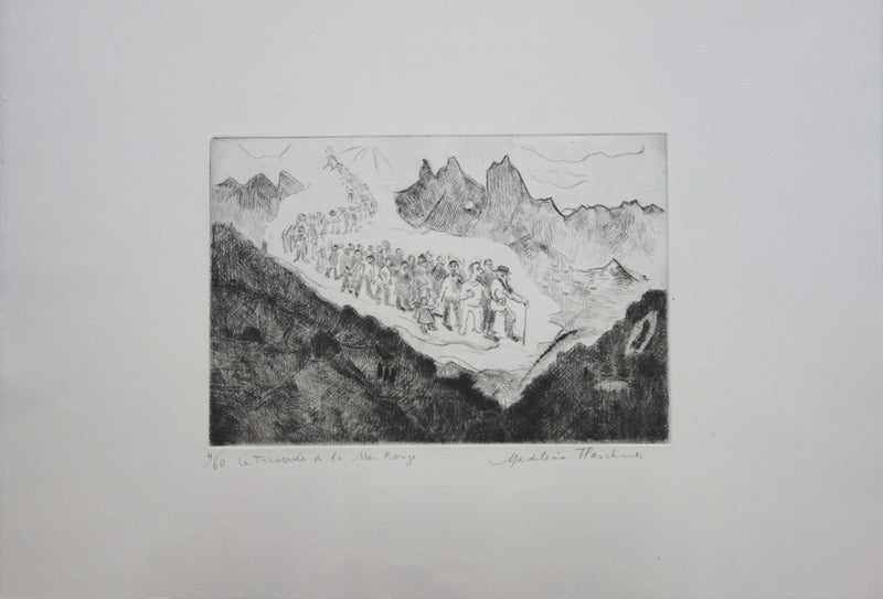 Madeleine FLASCHNER : La Traversée de la Mer Rouge - Gravure (détail)