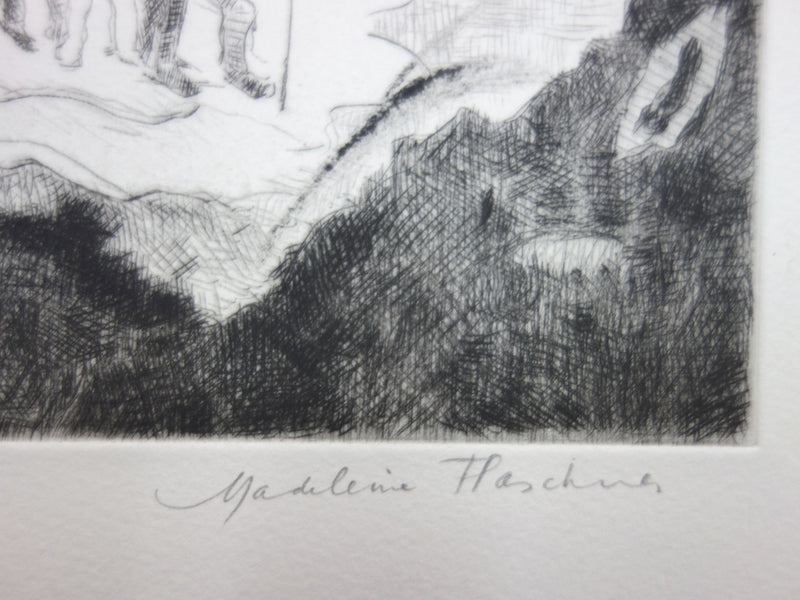 Madeleine FLASCHNER : La Traversée de la Mer Rouge - Gravure (détail)