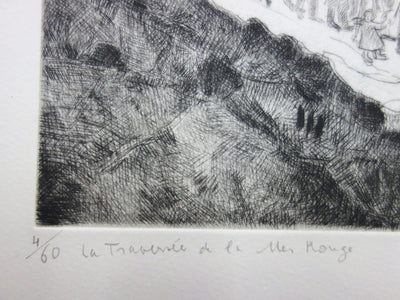 Madeleine FLASCHNER : La Traversée de la Mer Rouge - Gravure (détail)