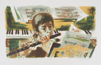 Lucien FONTANAROSA : Petit garçon flûtiste - Lithographie