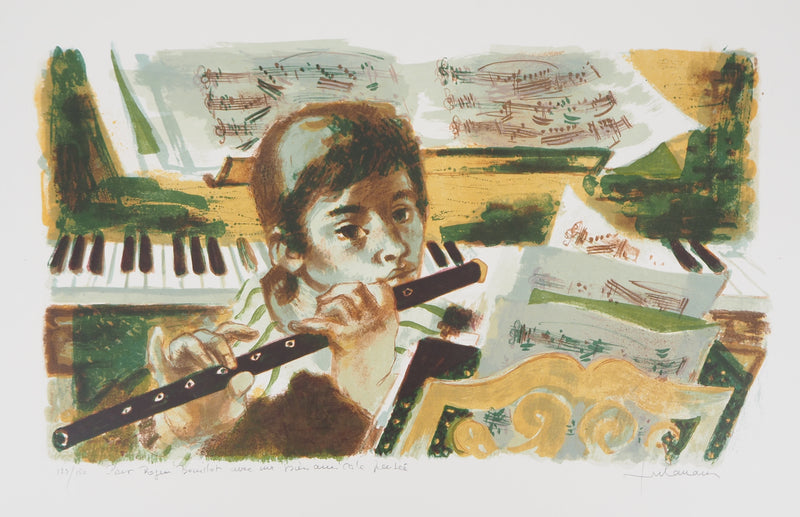Lucien FONTANAROSA : Petit garçon flûtiste - Lithographie