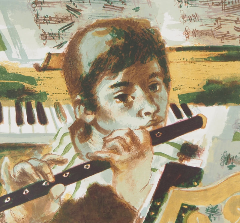 Lucien FONTANAROSA : Petit garçon flûtiste - Lithographie (détail)
