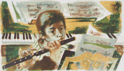 Lucien FONTANAROSA : Petit garçon flûtiste - Lithographie (détail)