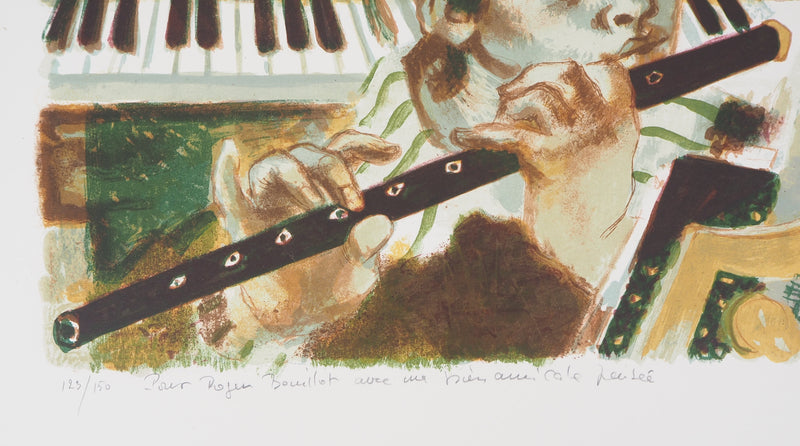 Lucien FONTANAROSA : Petit garçon flûtiste - Lithographie (détail)