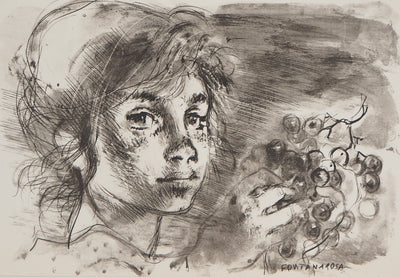 Lucien FONTANAROSA : Petite fille dans les vignes - Lithographie (détail)