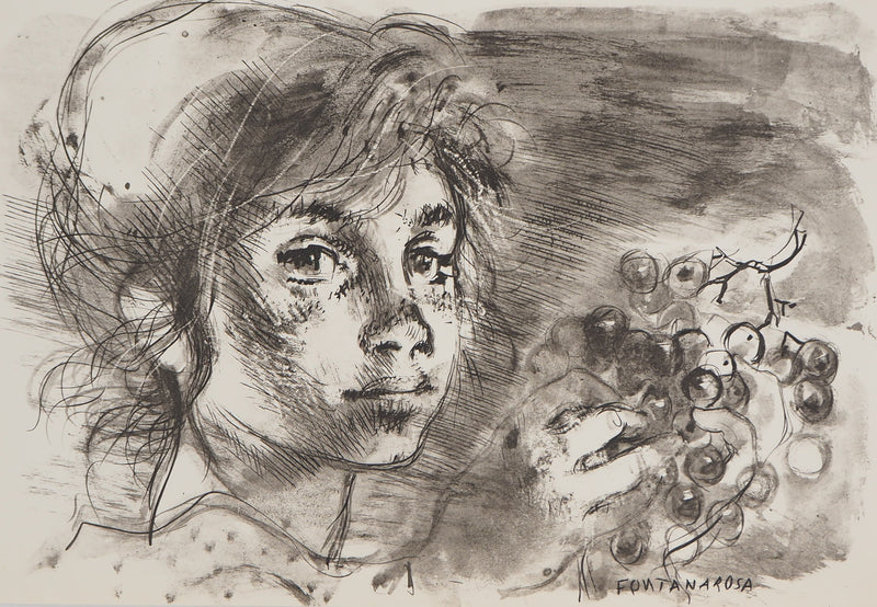 Lucien FONTANAROSA : Petite fille dans les vignes - Lithographie (détail)