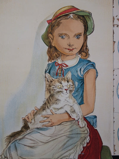 Léonard Tsuguharu FOUJITA : Jeune-fille avec un chat, 1956 - Affiche (détail)