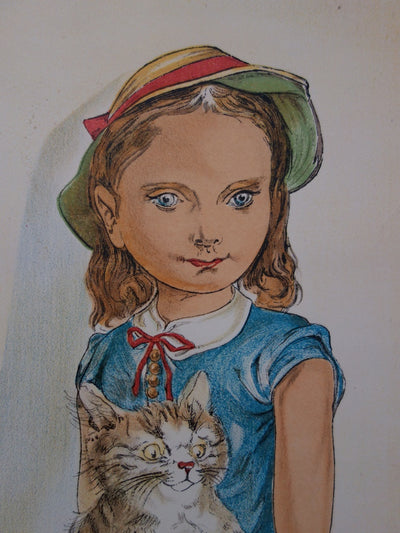 Léonard Tsuguharu FOUJITA : Jeune-fille avec un chat, 1956 - Affiche (détail)