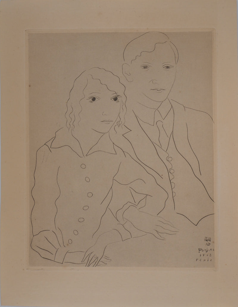 Léonard Tsuguharu FOUJITA : Les mariés (Portrait de Claire et Yvan Goll), 1926 - Gravure