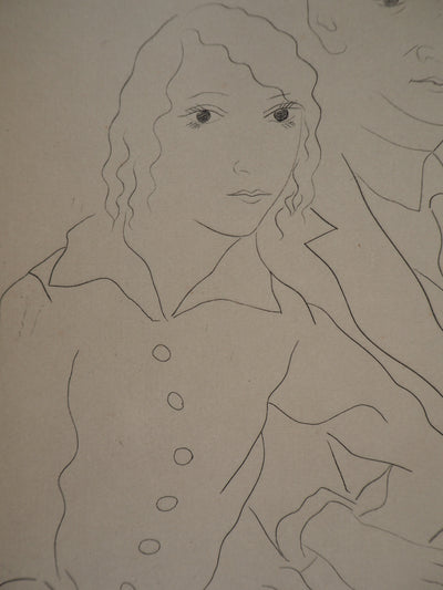 Léonard Tsuguharu FOUJITA : Les mariés (Portrait de Claire et Yvan Goll), 1926 - Gravure (détail)