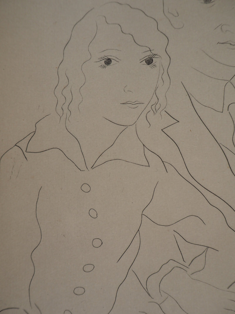 Léonard Tsuguharu FOUJITA : Les mariés (Portrait de Claire et Yvan Goll), 1926 - Gravure (détail)