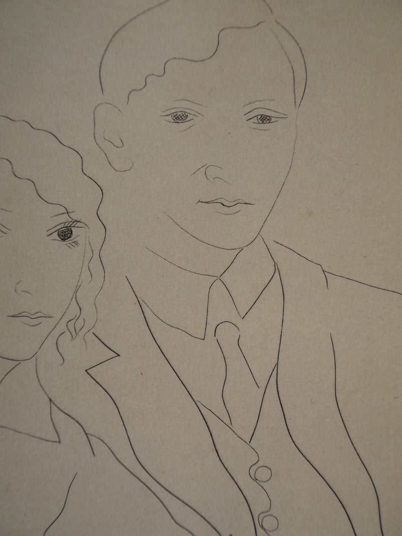 Léonard Tsuguharu FOUJITA : Les mariés (Portrait de Claire et Yvan Goll), 1926 - Gravure (détail)