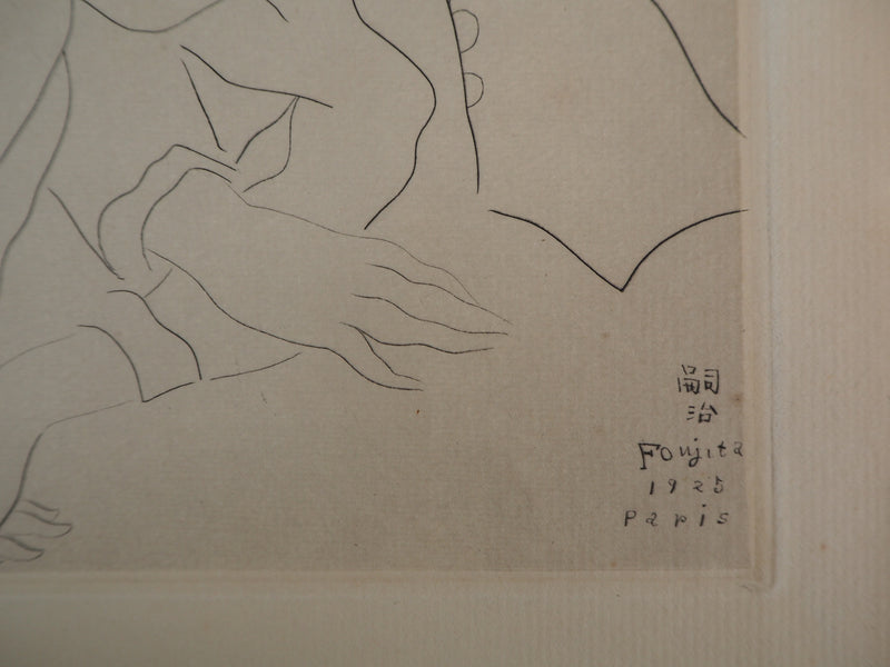 Léonard Tsuguharu FOUJITA : Les mariés (Portrait de Claire et Yvan Goll), 1926 - Gravure (détail)