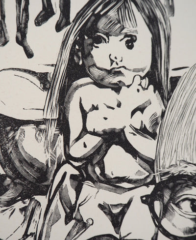 Léonard Tsuguharu FOUJITA : Autoportrait - Gravure sur bois (détail)