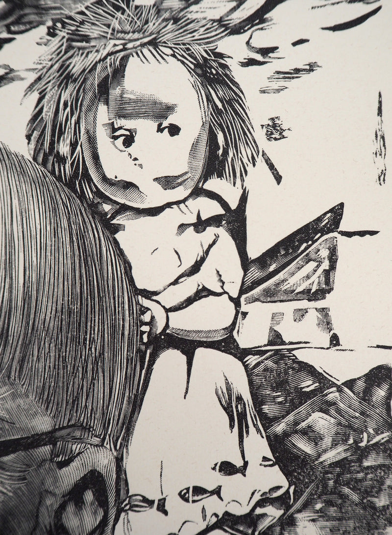 Léonard Tsuguharu FOUJITA : Autoportrait - Gravure sur bois (détail)
