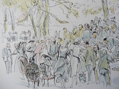 Léonard Tsuguharu FOUJITA : Garden Party, 1952 - Lithographie (détail)