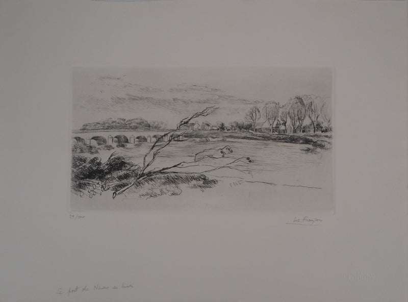 Luc FRANCOIS : Le pont de Nevers en hiver - Lithographie