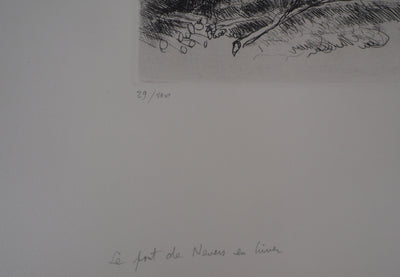 Luc FRANCOIS : Le pont de Nevers en hiver - Lithographie (détail)