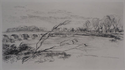 Luc FRANCOIS : Le pont de Nevers en hiver - Lithographie (détail)