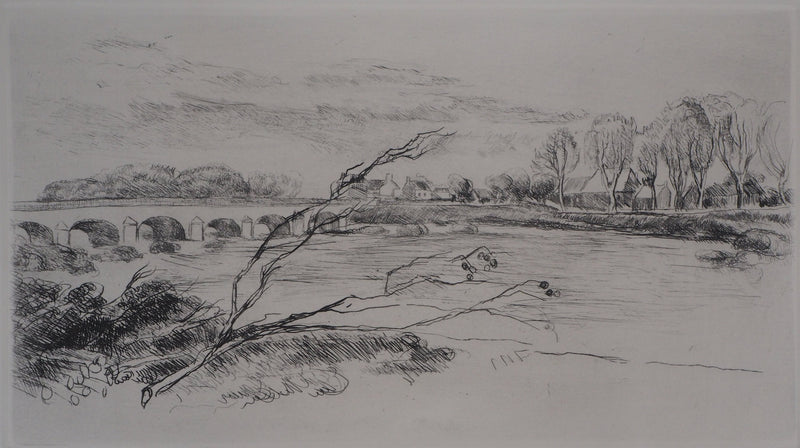 Luc FRANCOIS : Le pont de Nevers en hiver - Lithographie (détail)