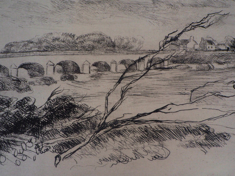Luc FRANCOIS : Le pont de Nevers en hiver - Lithographie (détail)