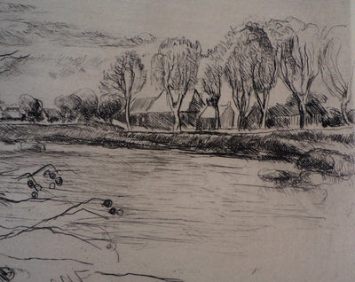 Luc FRANCOIS : Le pont de Nevers en hiver - Lithographie (détail)