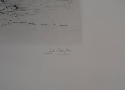 Luc FRANCOIS : Le pont de Nevers en hiver - Lithographie (détail)