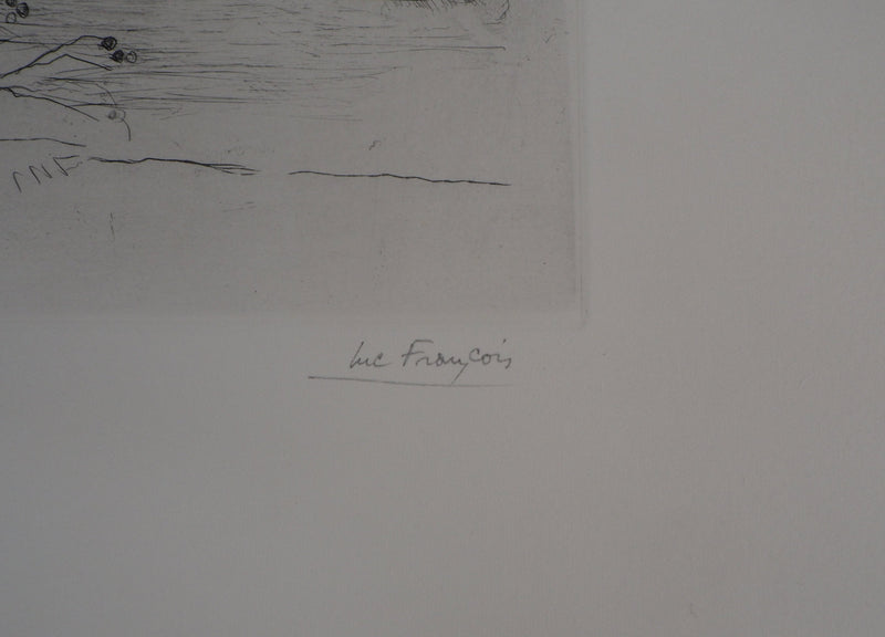 Luc FRANCOIS : Le pont de Nevers en hiver - Lithographie (détail)