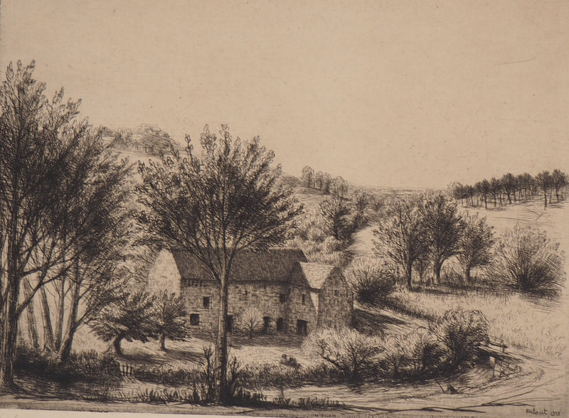 Jean FRELAUT : Occitanie : Moulin de Bernard - Gravure (détail)
